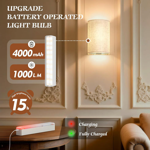Set Dimmable 16 OCATO Battery Operated Wall Sconce: Wireless Wall Sconces of Two Magnetic Lamp Rechargeable Lights