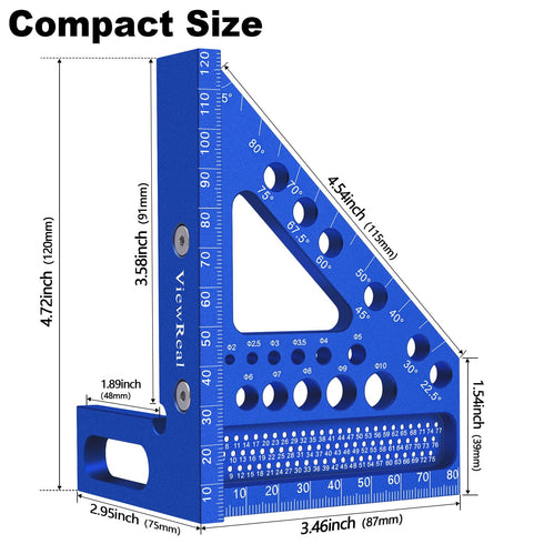 Aluminum Carpenter Square with 3D Multi-Angle Layout Measuring Ruler for Woodworking, Compact Tool