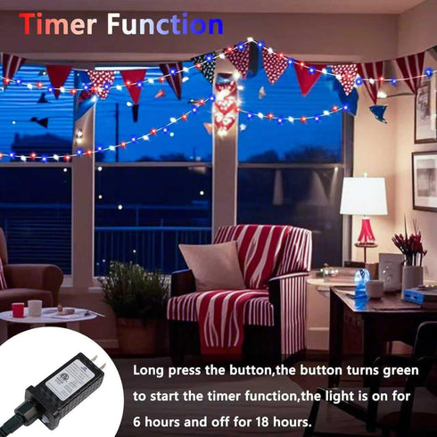 4th 200 66FT 13 4th of July Red White and Blue Lights, Connectable LED String Lights Plug in, Modes July Twinkle Lights