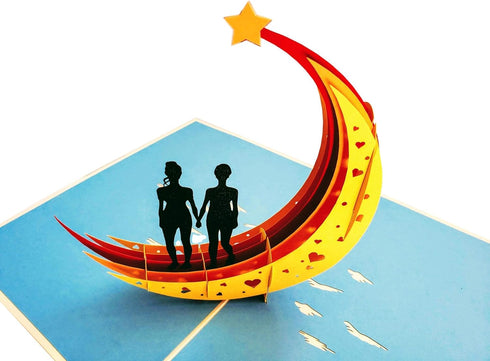iGifts And Cards Love You To The Moon And Back Lesbian Couple 3D Pop Up Greeting Card for Valentine's Day, Wedding,
