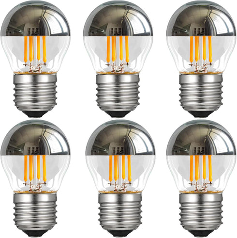 Half Chrome Light Bulb 4W Dimmable G45, 40W Equivalent, Warm White 2700K, E26 Base, 6 Pack