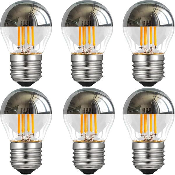 Half Chrome Light Bulb 4W Dimmable G45, 40W Equivalent, Warm White 2700K, E26 Base, 6 Pack