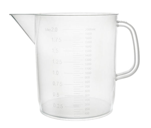 EISCO Plastic Pitcher, 2000mL (2L) - Short Form, Euro Design, Molded Graduations, Chemical Resistant & Autoclavable