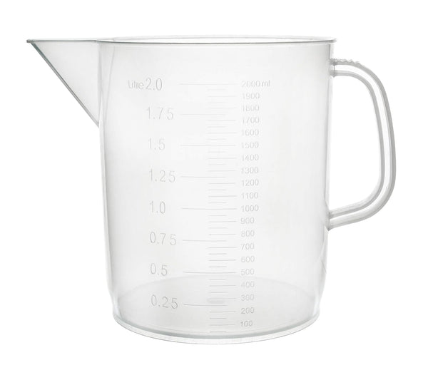 EISCO Plastic Pitcher, 2000mL (2L) - Short Form, Euro Design, Molded Graduations, Chemical Resistant & Autoclavable