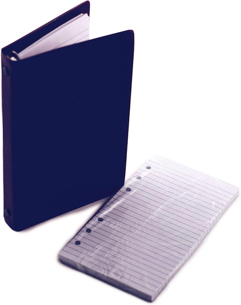HNR Blue Loose-Leaf Memo Book, 6 3/4 x 3 3/4", 6-Ring Binder, 80 Pages + Free Refill