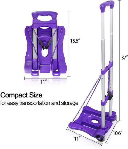 110-lbs Sutekus Folding Hand Truck and Dolly Lightweight Portable Luggage Cart for School Travel Office Moving (Purple)
