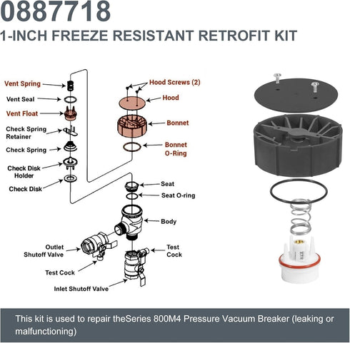 0887718 1 Inch Backflow Convert Kit for WATTS 800M4-QT, 800M4-FR