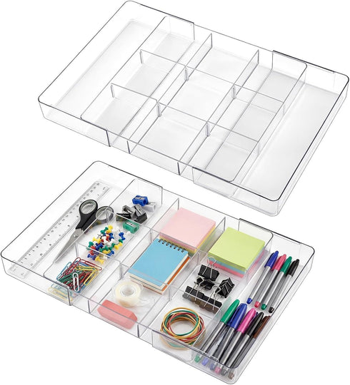 Briwooody 2 Pcs Large Expandable Acrylic Drawer Organizers, Grid Adjustable Drawer, Dividers Organizer