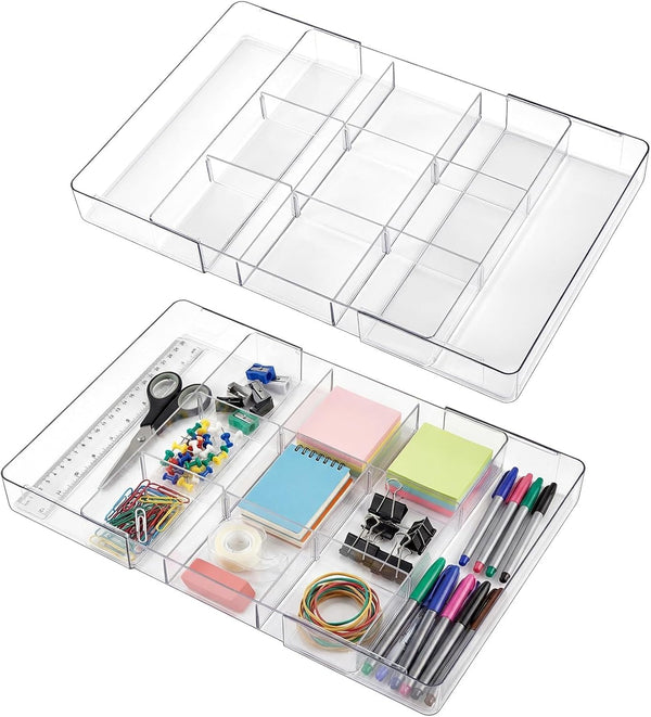 Briwooody 2 Pcs Large Expandable Acrylic Drawer Organizers, Grid Adjustable Drawer, Dividers Organizer