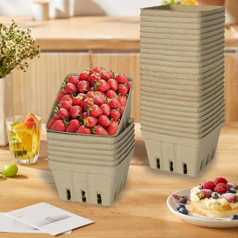 DADAB 60 Pack (60 Natural Pulp Fiber Berry Basket, Molded Produce Vented Kitchen Supplies for Strawberry Blueberry