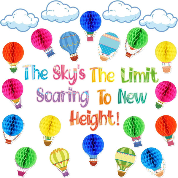 TaoBary 84 Pcs 3D Hot Air Balloon Honeycomb Bulletin Board Set, Cutouts for School Decoration (Cool Balloon)