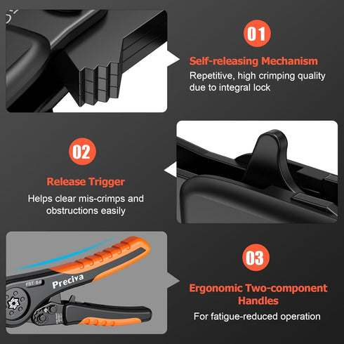 Preciva Hexagonal Ferrule Crimping Tool, AWG 28-7 Adjustable Ratcheting Wire Crimping Plier