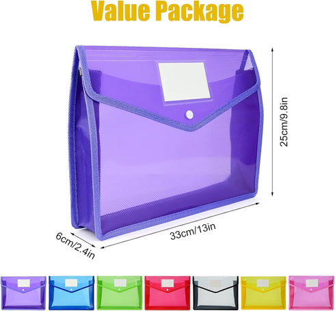 Plastic File Folders, 10 Pcs A4 Expandable Waterproof Pouch Envelopes with Snap Closure for Office/Business/School