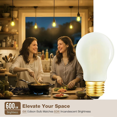 DONDDA E26 Bulb 6W A15 Dimmable Bulb 60 E26 Bulb 2700K AC120V 600LM E26 Bulb Pack 6 Frosted LED Equal Watt Edison Warm