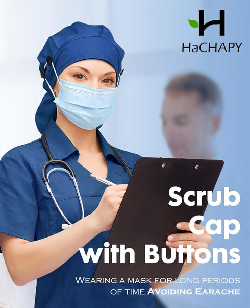 4 Satin Lined Scrub Cap for Women Extra Large Long Hair Surgical Nurse Cap Buttons
