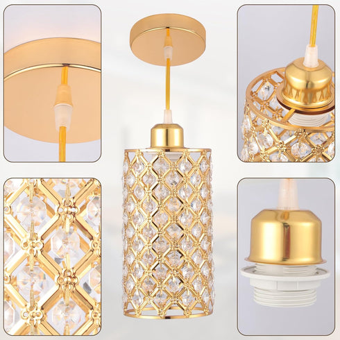E26/E27 Modern Mini Crystal Pendant Light, Adjustable Gold Chandelier Flush Mount Ceiling Fixture for Kitchen Island