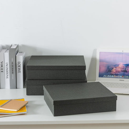 Set of 3 Soul & Lane Charcoal Black Kraft Paper Storage Boxes with Lids - Decorative Nesting Organizers for Office