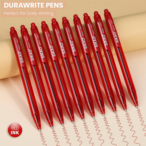 Red Pens Bulk | 30 Pack Durawrite Retractable Ballpoint Pens, Smooth Writing 1.0mm Red Ink for School Office Supplies