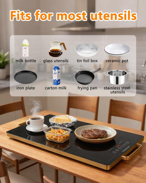 Heromind 20" 12", Electric Warming Tray x Glass-Top Full-Surface Food Warmer with Adjustable Temperature & Timer