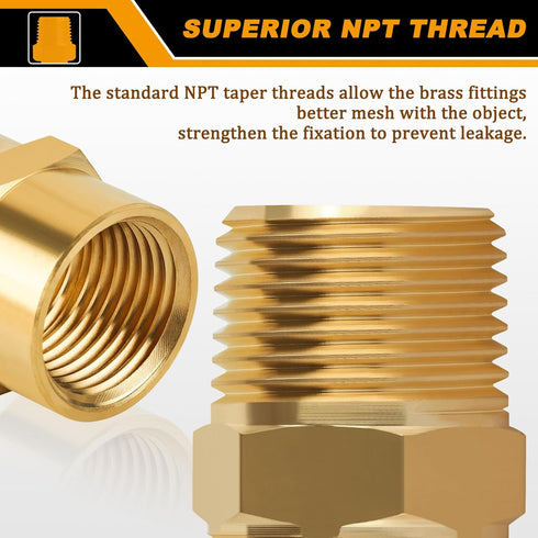 KOOTANS 12pcs Brass Pipe Fitting - NPT Hex Nipple and Coupling Set, 3/8" x 3/8" NPT Male and Female Pipe Fittings