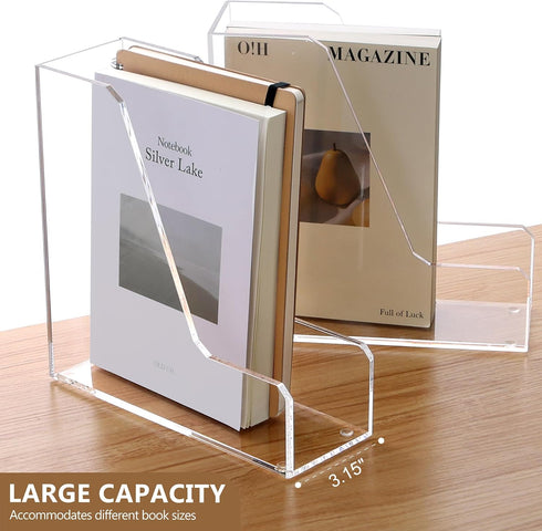 SANRUI 2 Pack Acrylic Magazine File Holder, Vertical Desk Organizer, Clear Document Rack for Office, Home Workspace