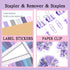 Purple Office Supplies Set, UPIHO Stapler and Tape Dispenser Kit, Office Desk Accessories with Stapler, Tape, Remover,