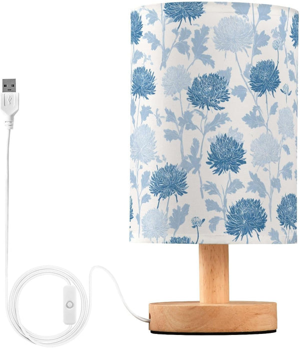 ALAZA Bedside Table Lamp for Bedroom Blue Chrysanthemum Floral Nightstand LED Light