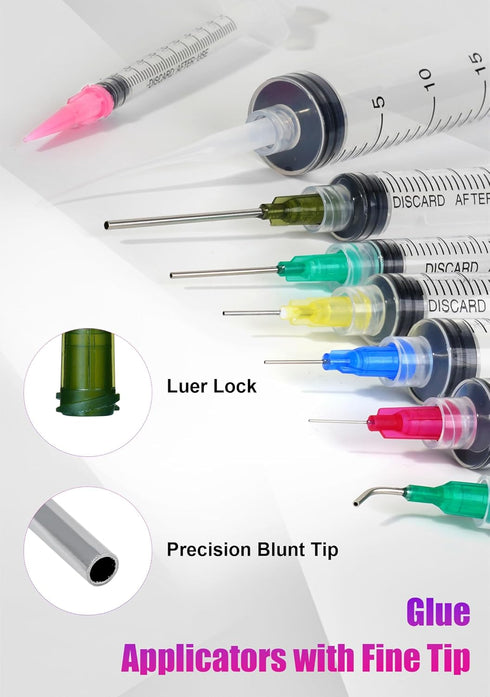 Glue Syringe Needle Tip Squeeze Bottles Set, 1ml-100ml with 14G-25G Blunt Needle Tip for Oil, Ink, and Art Crafts