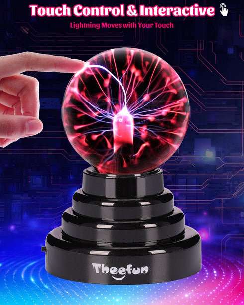 3 Inch Theefun Plasma Ball, Plasma Lamp, Touch Sensitive Plasma Globe USB or Battery Powered Nebula Thunder Lightning