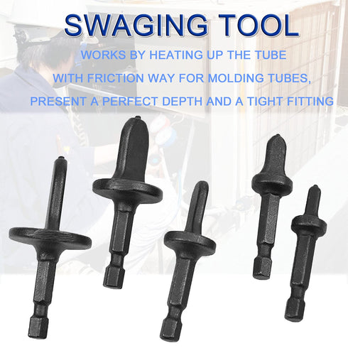 JONMON HVAC Copper Tube Expander Swaging Tool Drill Bit Set, 5Pcs for AC Repairing with Various Bits