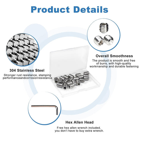 Juvielich 20 3/8-16 1/2" Set Set PCS x Screws,SAE Stainless Hex Allen Head Socket Screws Grub Screw Bolts Internal