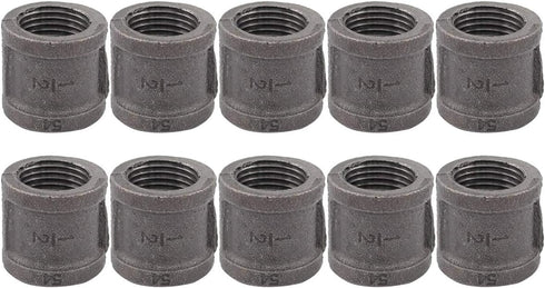 ApplianPar 10 Pack Black Malleable Iron Cast Pipe Fitting, 1/2" Inch Coupling for DIY Pipe Furniture