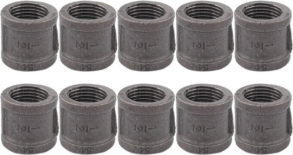 ApplianPar 10 Pack Black Malleable Iron Cast Pipe Fitting, 1/2" Inch Coupling for DIY Pipe Furniture