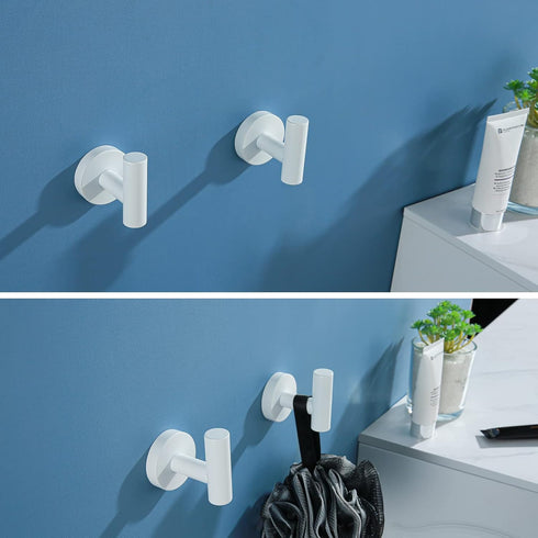 White Towel Hooks, Coat Hook for Bath and Kitchen, SUS 304 Stainless Steel Wall Hook, 2 Count