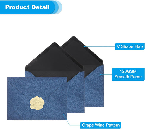 PATIKIL 5x7 Navy Blue Envelopes, 100Pcs A7 Size Glue V Flap with Gold Heart Stickers for Greeting Cards, Weddings,