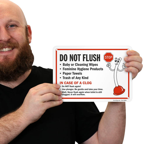 7" 10" 55 SmartSign x 'Do Not Flush - Baby Wipes/Feminine Hygiene Products/Paper Towels In Case Of A Clog Do Not Flush