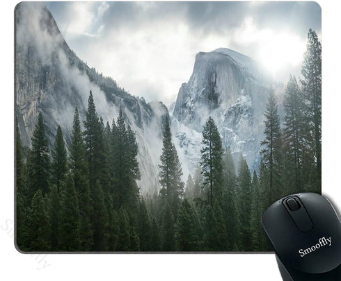 Smooffly Gaming Mouse Pad, National Park Nature Mountain Trees Mist Mouse Pad, 9.5 X 7.9 Inch