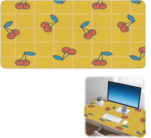 Generic Cute Cherry Yellow Plaid Desk Mat Multifunctional Large Mouse Pad for Desk,
