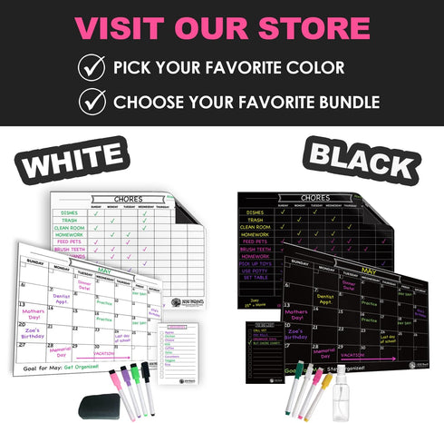 Black Magnetic Calendar for Refrigerator, Dry Erase Calendar for Family, Kids, Menu Planner, 12 x 16in with 4 Markers