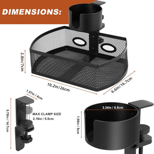 MASTLU Under Desk Organizer with Cup Holder, Swivel Pencil Drawer, Steel Organizers, 360 Spin Hidden Storage Box, Black