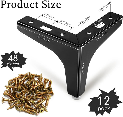 12 4 Inch Chumia Pieces Black Furniture Legs, Metal Furniture Replacement Feet Triangle, Table Legs for Cabinet Sofa