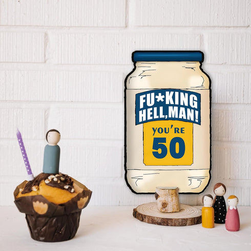 50th 50 50th Funny Birthday Card, Year Old Gifts for Him Her, Birthday Decorations Men,Mayonnaise, Food Pun, Vegan
