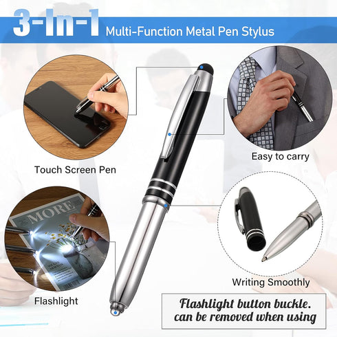 Zonon 15 3 1 1.0 mm Pieces in Ballpoint Pen with LED Flashlight and Stylus Tip Multi-Function Capacitive Pen, Black Ink