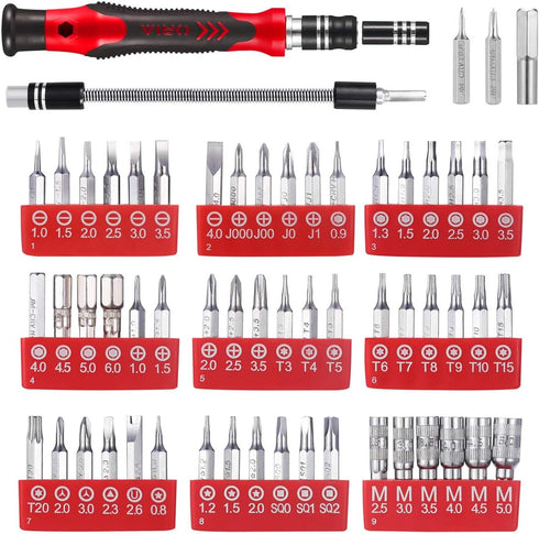 ORIA Precision Screwdriver Kit, Mini Screwdriver Set, 60 in 1 Small Screwdriver with 56 Bits Repair Tools with Flexible Shaft, Extension Rod for Mobile Phone, Smartphone, Tablet, PC, Red by ORIA