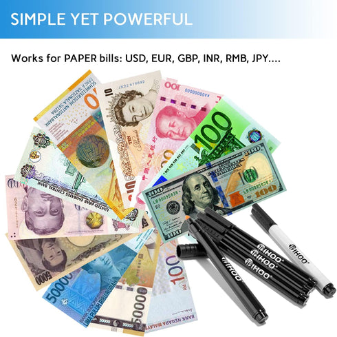 TIHOO Counterfeit Bill Detector Pens, 5 Pack - Fake Money Marker, Yellow Chisel Tip, Not Water Resistant