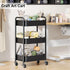 WBKATN 3 Tier Rolling Cart Metal, Black Carts with Lockable Wheels, Three Tiered Utility Trolley on Wheels, Sturdy Art