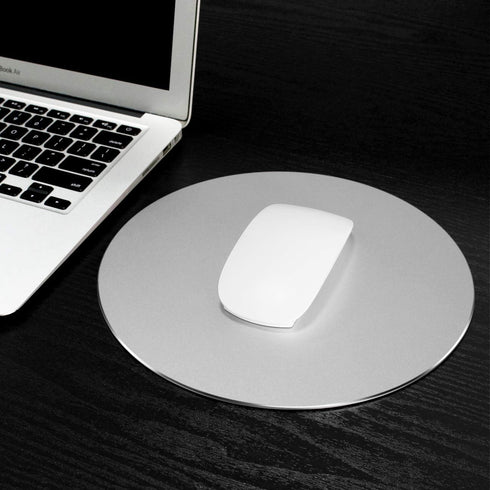 ProElife Premium Aluminum Metal Mouse Pad, 8.66-inch Round Mousepad with Anti-Slip Base, Silver Color