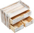 ZHWS Rustic Distressed White 3-Tier Wood Desk Organizer, Mini Desk Storage Shelf with 3 Drawers for Office Supplies