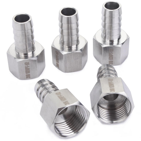LTWFITTING Stainless Steel 316 Barb Fitting Coupler, 1/2" Hose ID x 1/2" Female NPT (Pack of 5)