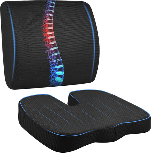 Funien Memory Foam Orthopedic Seat Cushion and Lumbar Support Pillow for Sciatica Pain